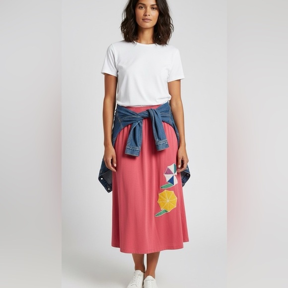 Jilly Dresses & Skirts - Jilly 80s/90s Pink Skirt w/ Colorful Umbrella Design